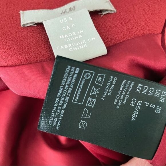 H&M deep red jacket dress waist belt S - Picture 14 of 15